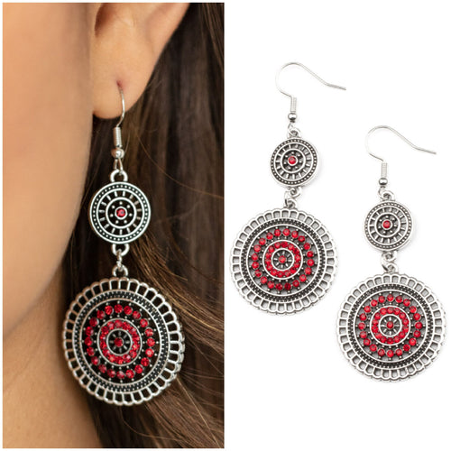 Bohemian Bedazzle Earrings Red/Silver