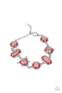 Fleek and Flecked Speckled Shimmer Necklace and Bracelet Set Red/Silver