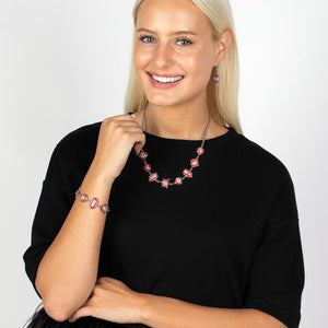 Fleek and Flecked Speckled Shimmer Necklace and Bracelet Set Red/Silver