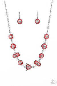 Fleek and Flecked Speckled Shimmer Necklace and Bracelet Set Red/Silver
